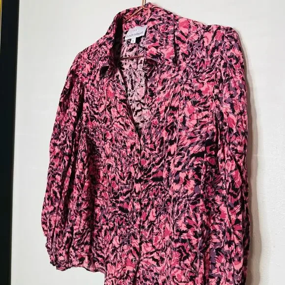 Gilner Farrar Black Hot Pink Button Front Collared Buttons Shirt Size Small - Picture 2 of 9